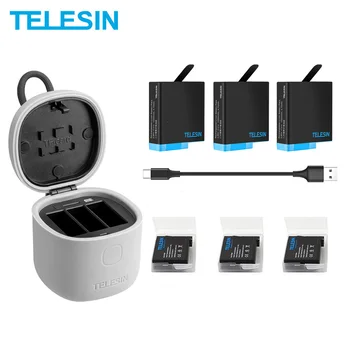 

TELESIN 3 Pack Battery & 3 Slots Battery Charger With TF Card Reader Charging Storage Box for Gopro Hero 8 7 Black Hero 6 Hero 5