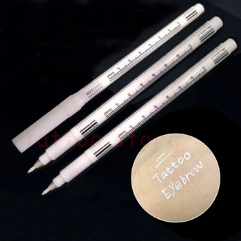 

10pcs Microblading White Tattoo Marker Pen Surgical Eyebrow Skin Marker Positioning with Measuring Ruler semi-Permanent Makeup