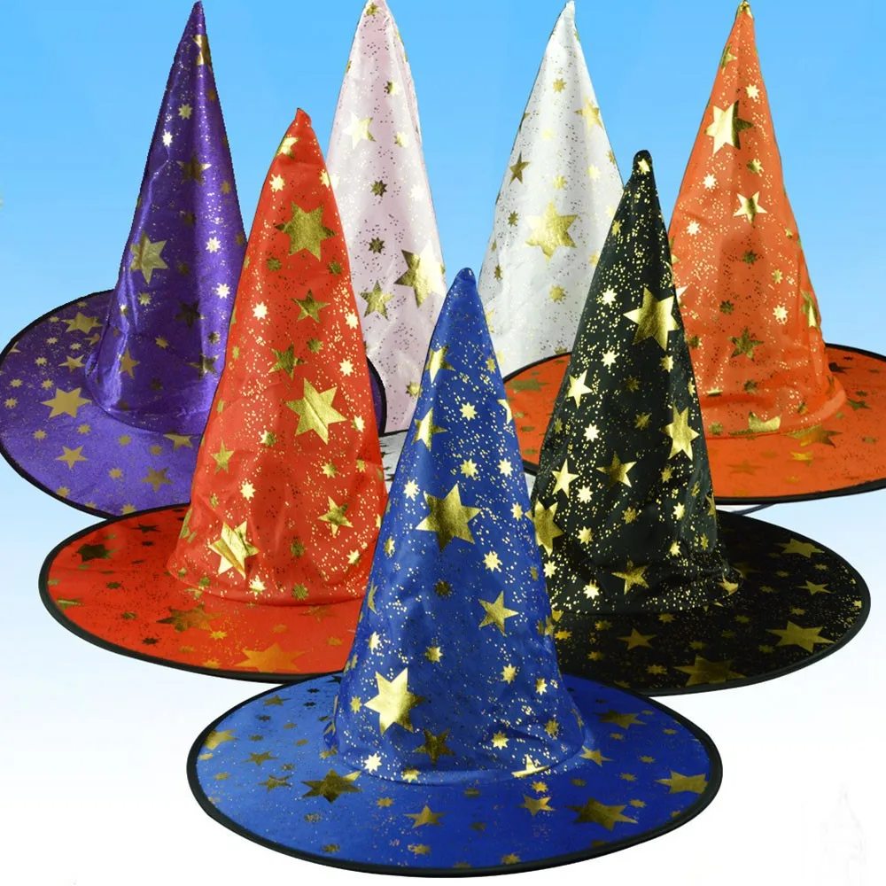 

Adult Womens Mens Witch Hat For Halloween Costume Accessory Stars Printed Cap chapeau femme feutre mens hats gentleman kapelusz
