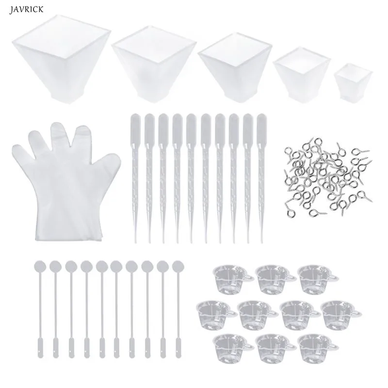 

145pcs Casting Molds Kits Silicone Pyramid Disposable Plastic Cups Gloves Screw Eye Pins Stirrers Droppers For Resin Epoxy