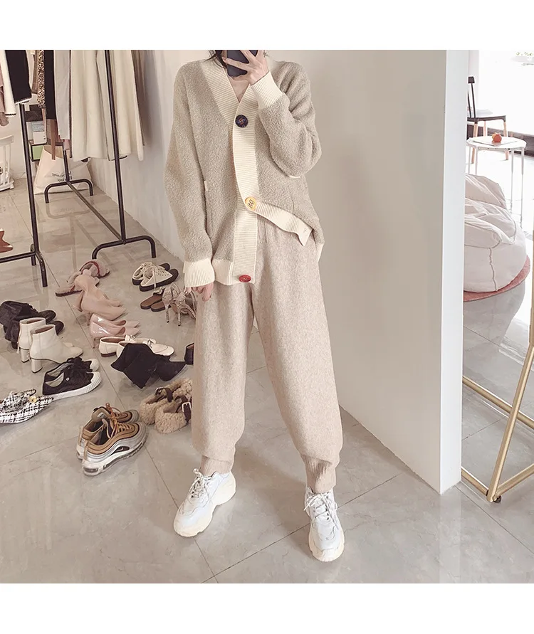 Women Summer Knit Trousers Women Black Harem Pants Ankle Length Pants Casual Trouser Elastic Waist Pants Korean Pants