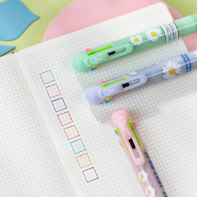 

Nice Daisy Flower 8 Color Ink Ballpoint Pen for Writing 0.5mm Liner Click Style Funny Stationery Office School Supplies H6016
