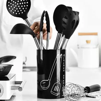 

9pcs Silicone Kitchen Utensils Set Stainless Steel Handle Spatula Spoon Egg Beater Holder Cooking Tools