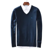 6 цветов, хлопковый свитер для мужчин, пуловер с длинными рукавами и вышивкой, мужской свитер с v-образным вырезом, топы, свободная однотонная трикотажная одежда