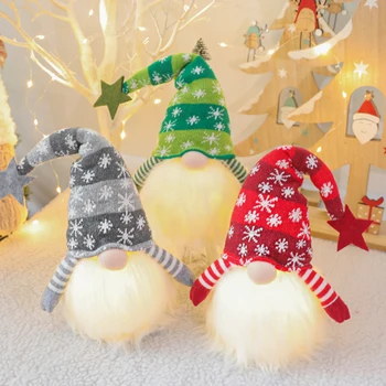 

2021 Christmas Decoration Glowing Dwarf Plush Doll Doll Ornaments Children Kid Gifts Winter Table Ornament for New Year Decro