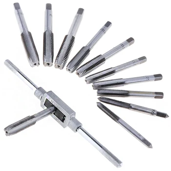 

11pcs Hand Tools Cr-Mo Tap Die Bolt Remover Screw Thread Metric Plugs Set with Holder Frame Tool and M6-M12 Straight Flute Drill