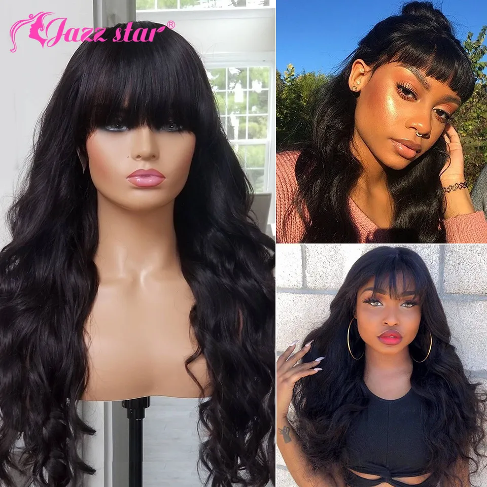 Brazilian Body Wave Wig Human Hair Wigs With Bangs Machine Made Wig 150