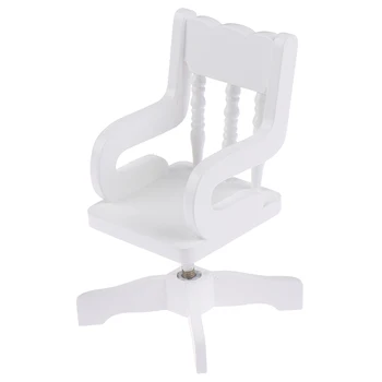

1:12 Dollhouse Miniature Furniture White Wooden Swivel Chair Hemp Rope Seat For Dolls House Accessories Decor Toys