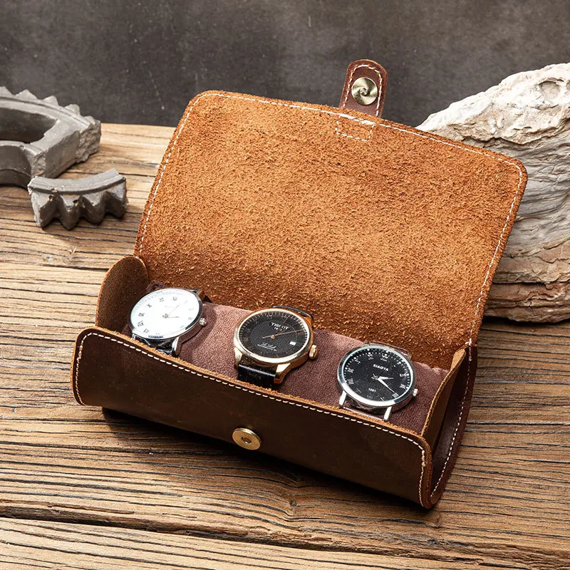 

BEAFIRY Genuine Leather Round Watch Box Portable Flip watch Case Storage for Watches Jewelry Creative Boxes Gift