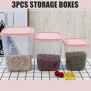 

3x Rice Beans Stoarge Jar With Seal Cover Refrigerator Food Preservation Container Plastic Kitchen Storage Box Pink/Green/Blue