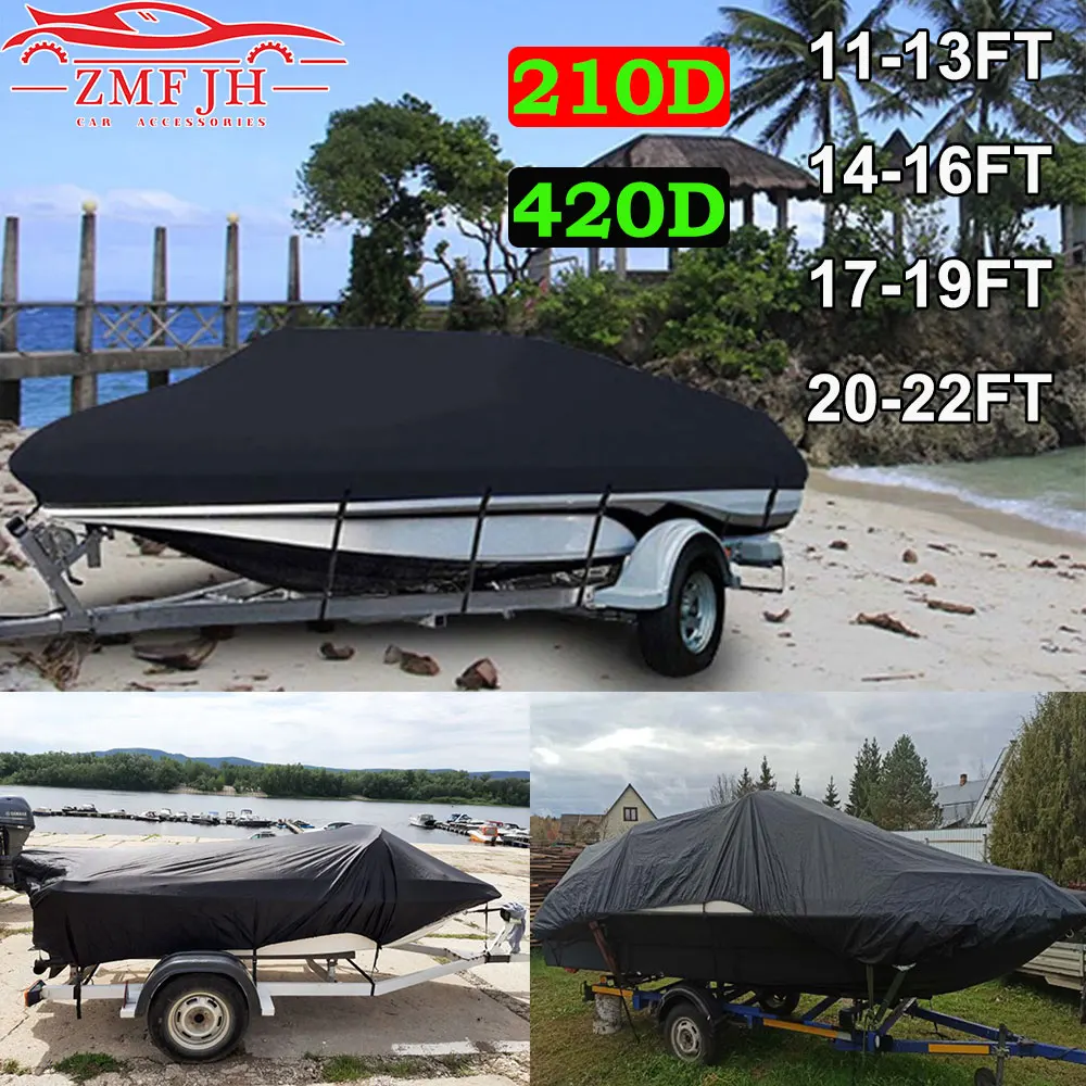 

410D 210D Yacht Boat Cover 11- 22FT Barco Boat Cover Anti-UV Waterproof Heavy Duty Marine Trailerable Canvas Boat Accessories