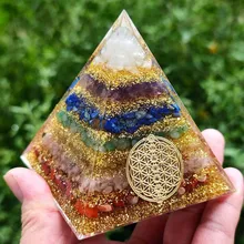 

Orgonite Seven Chakra Energy Pyramid Aura Divination Supplies Yoga Meditation Ornaments Resin Craft EMF Protection Lucky Stone