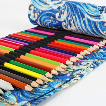

12/24/36/48/72 Holes Canvas Roll Up Pencil Bag Pen Curtain Case Makeup Wrap Hold