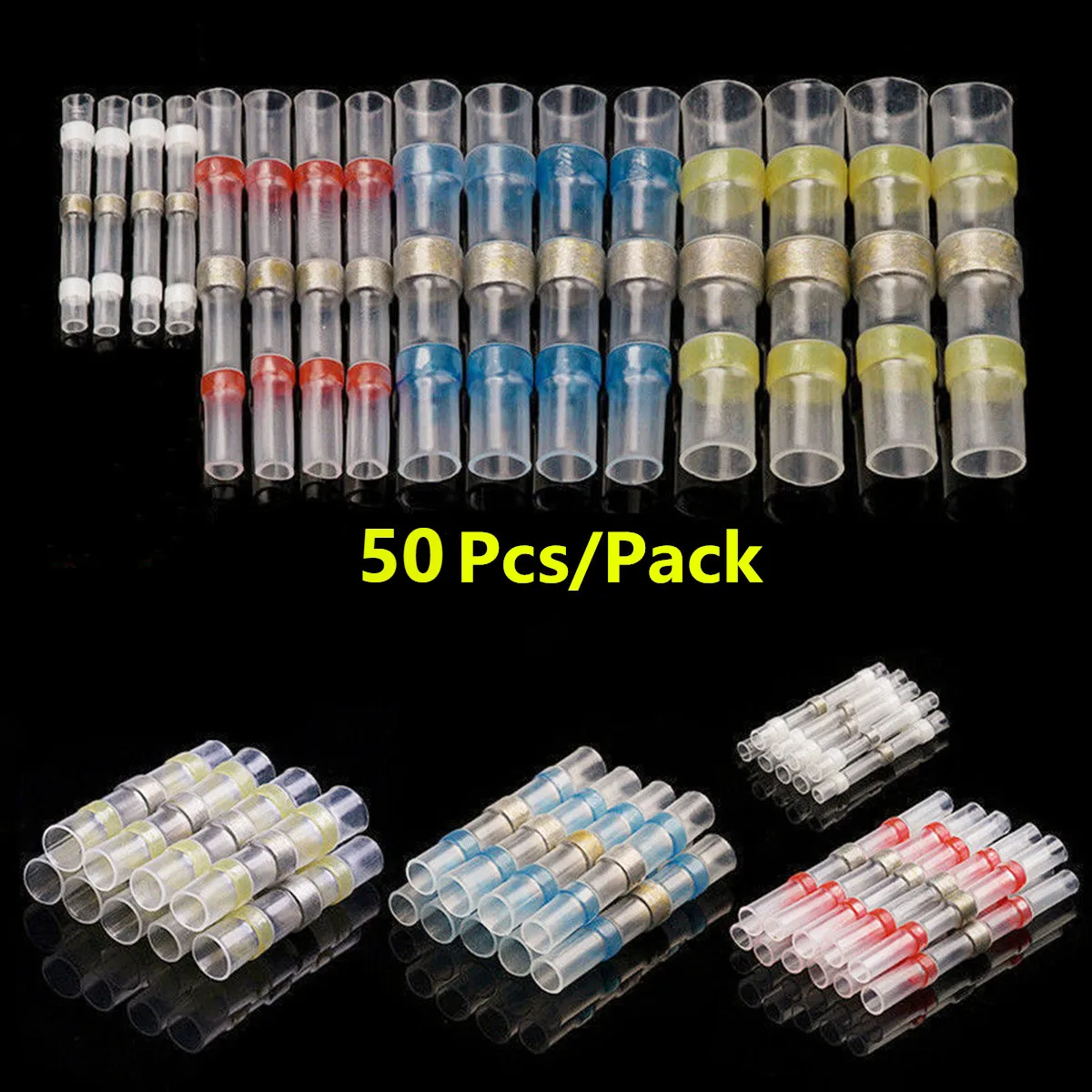50PCS 100/детская одежда на рост 80, 50 шт в наборе, Sodering Selvee уплотнение услышать термоусадочная встык клеммы изолированные Водонепроницаемый Электрический кабель с разъемами «мама» - Цвет: 50PCS