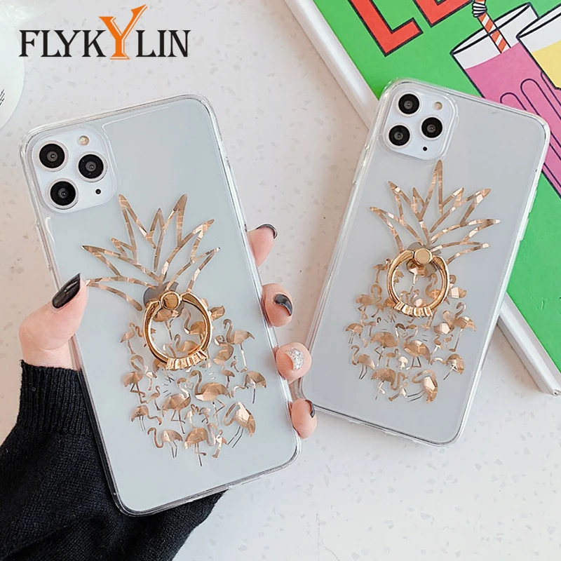 FLYKYLIN Ring Stand Plating Gold Pineapple Case For iphone 11 Pro Max XR XS 7 8 Plus SE 2 Back Cover Fashion Cartoon Phone Coque FLYKYLIN Ring Stand Plating Gold Pineapple Case For iphone 11 Pro Max XR XS 7 8 Plus SE 2 Back Cover Fashion Cartoon Phone Coque