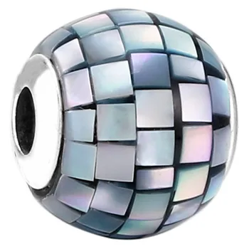 

Top Quality 925 Sterling Silver Bead Charm Blue-Grey Mother-of-Pearl Mosaic BALANCE Beads Fit ESSENCE Bracelet Jewelry