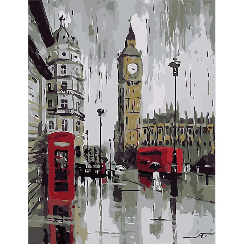 Painting By Numbers Clock street Digital Pictures Gift Kits Drawing Canvas HandPainted Landscape Home Decor | Дом и сад