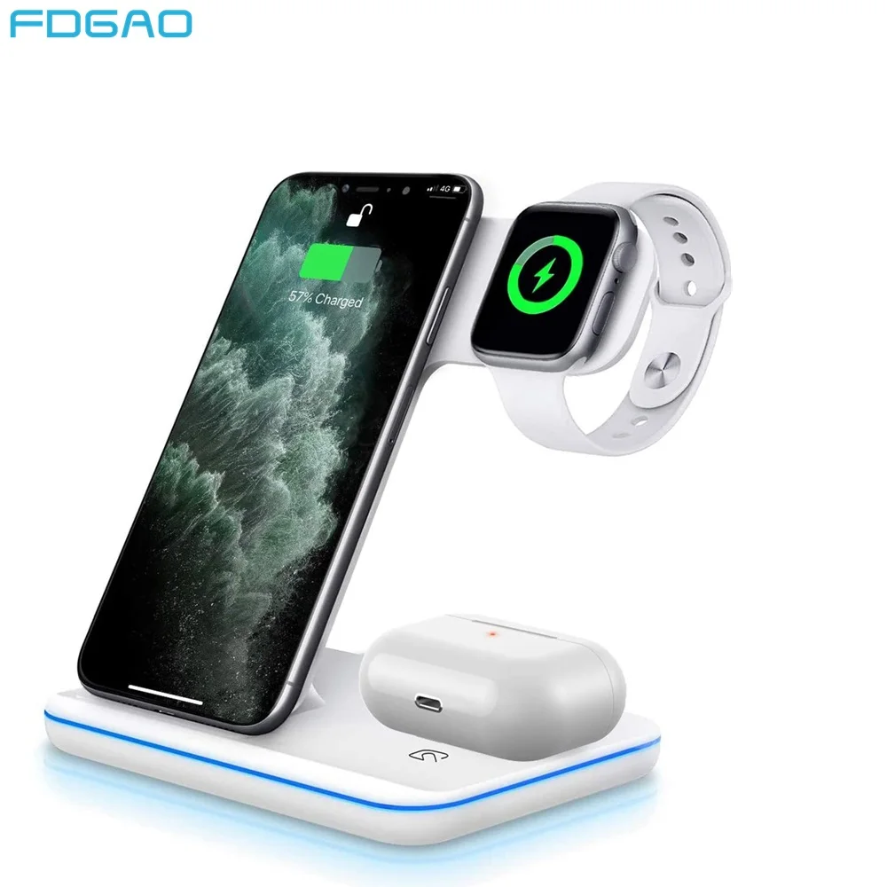 FDGAO 3 in 1 Wireless Charger Stand 15W Fast Charging for iPhone 11 X XS XR 8 For Apple Watch 5 4 3 2 1 Airpods Pro Dock Station