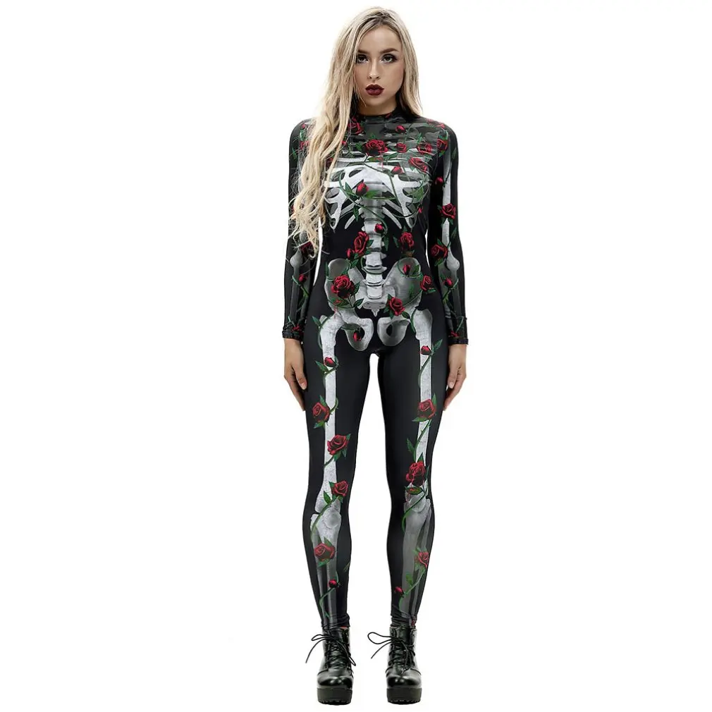 

Skeleton Sexy Women Halloween Devil Ghost Jumpsuit Party Carnival Performance Scary Costume Disguise Skull Jumpsuit