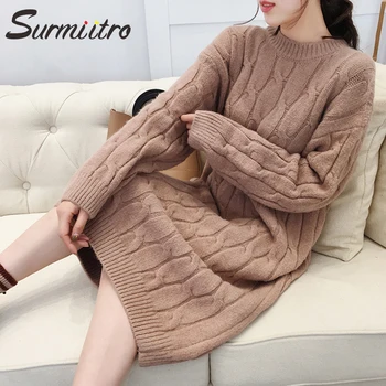 

SURMIITRO Knitted Long Sweater Dress For 2020 Autumn Winter Fashion Korean Long Sleeve Jumper And Pullover Female Knitwear