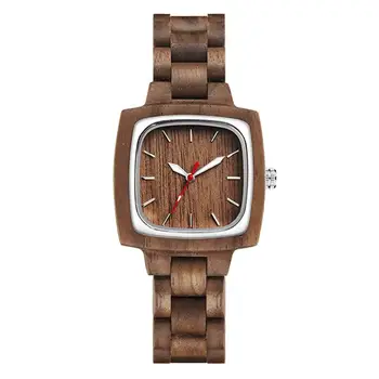 

Fashion Men Women Square Dial No Number Analog Wooden Quartz Wrist Watch Gift