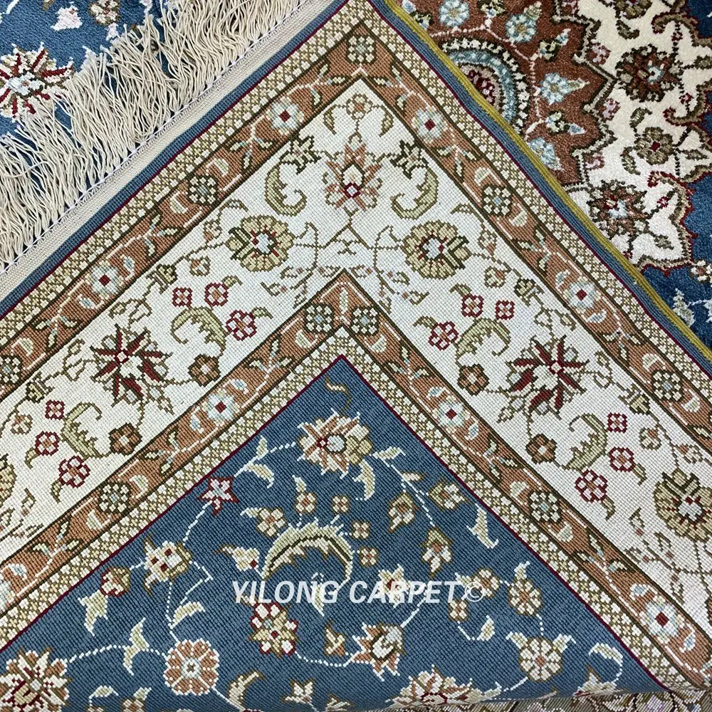 Yilong 2,7 'x4' персидский синий ковер с ручной вязкой изысканный турецкий ковер с Медальоном(HF204B