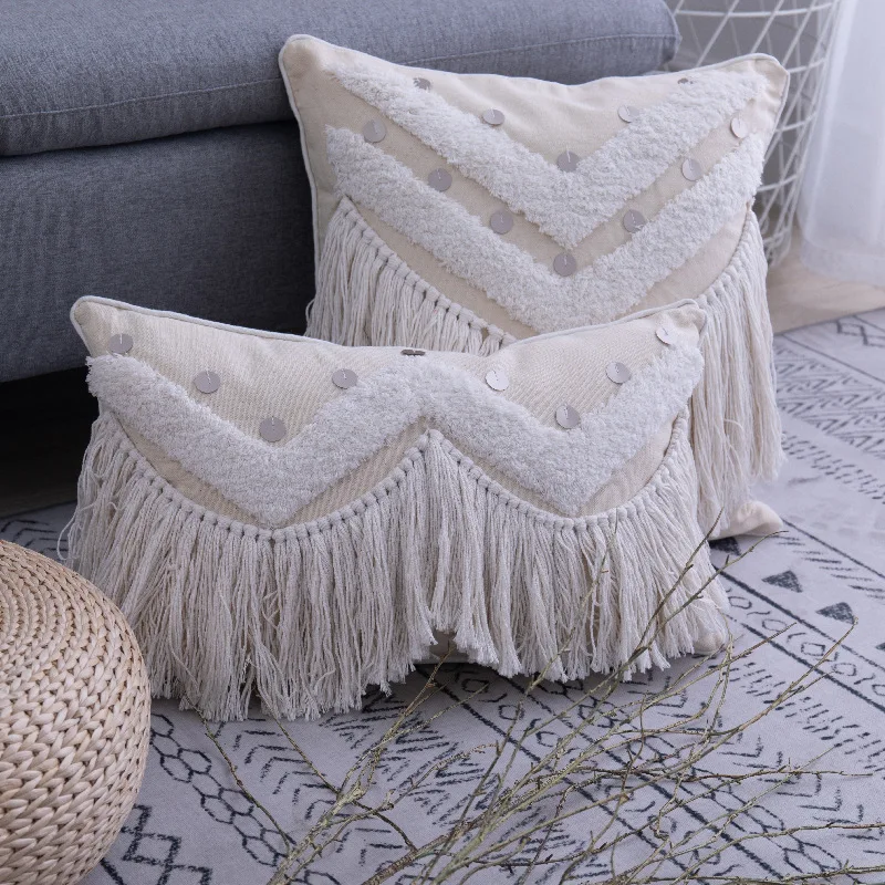 Boho Стиль бежевый чехол для подушки Ленточки милые марокканский Стильный