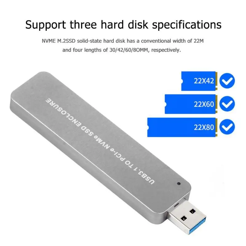 USB 3,1 type-A к M.2 Накопитель SSD с протоколом NVME корпус алюминиевый M-Key адаптер жесткий диск коробка 10 Гбит/с высокоскоростной портативный USB3.1 M.2 NVME чехол