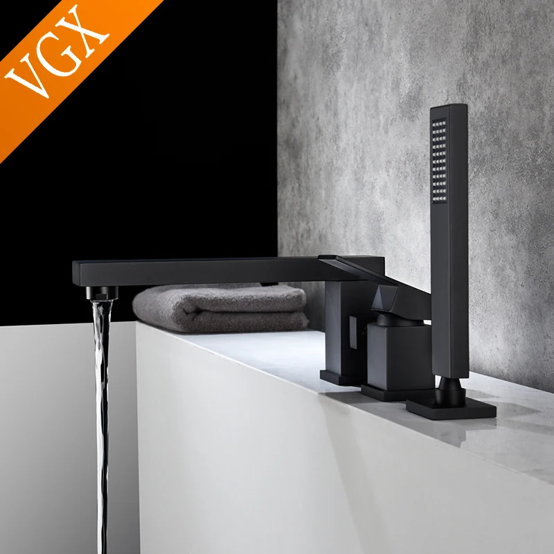 VGX Bathtub Faucet with Handheld Shower Bathroom Shower Faucet Single Handle Bath Mixer Brass Bath Shower System Set Mixer Tap 4
