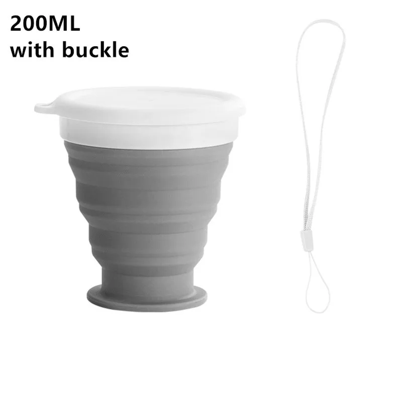 Силиконовая чашка для путешествий, Выдвижная складная чашка для кофе, телескопическая складная чашка для чая, для питья, для спорта на открытом воздухе, для туров, кемпинга, чашка для воды - Цвет: Gray200ml add buckle