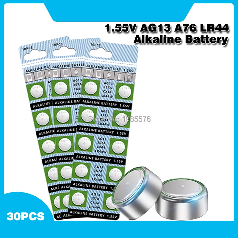 Щелочные батарейки AG13 LR44 30 шт. 1 55 в LR44W LR1154 SR44 A76 357A 303 357 кнопочные для часов игрушек