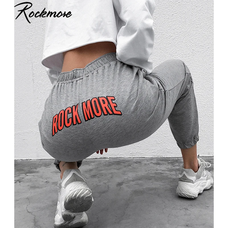 Женские брюки Харадзюку Rockmore корейские с высокой талией и буквенным принтом