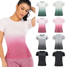 Градиент цвета для женщин Йога Топ Спортивная рубашка Топы для тренировок и занятий йогой Спорт Бег Фитнес Женщины Йога короткий рукав рубашка