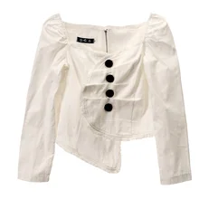 #Special Offers 2020 New Spring Cotton Long Sleeve White Square Collar Blouse Loose Irregular Shirt Women Blouse Fashion Tide French Style #Special Offers 2020 New Spring Cotton Long Sleeve White Square Collar Blouse Loose Irregular Shirt Women Blouse Fashion Tide French Style