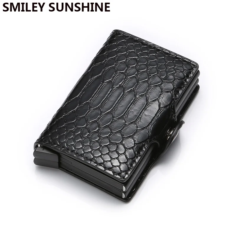 Online Rfid bloqueo id tarjeta de crédito titular monedero hombres cartera inteligente aluminio Metal minimalista cartera negocios porta tarjeta de crédito Carteira