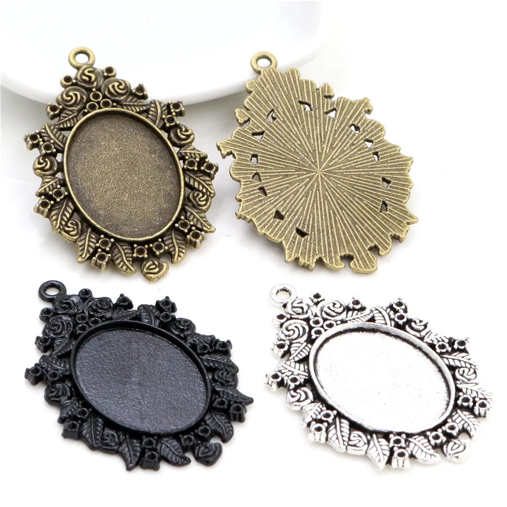 

5pcs 18x25mm Inner Size Antique Bronze Silver and Black Cameo Cabochon Base Setting Charms Pendant necklace findings