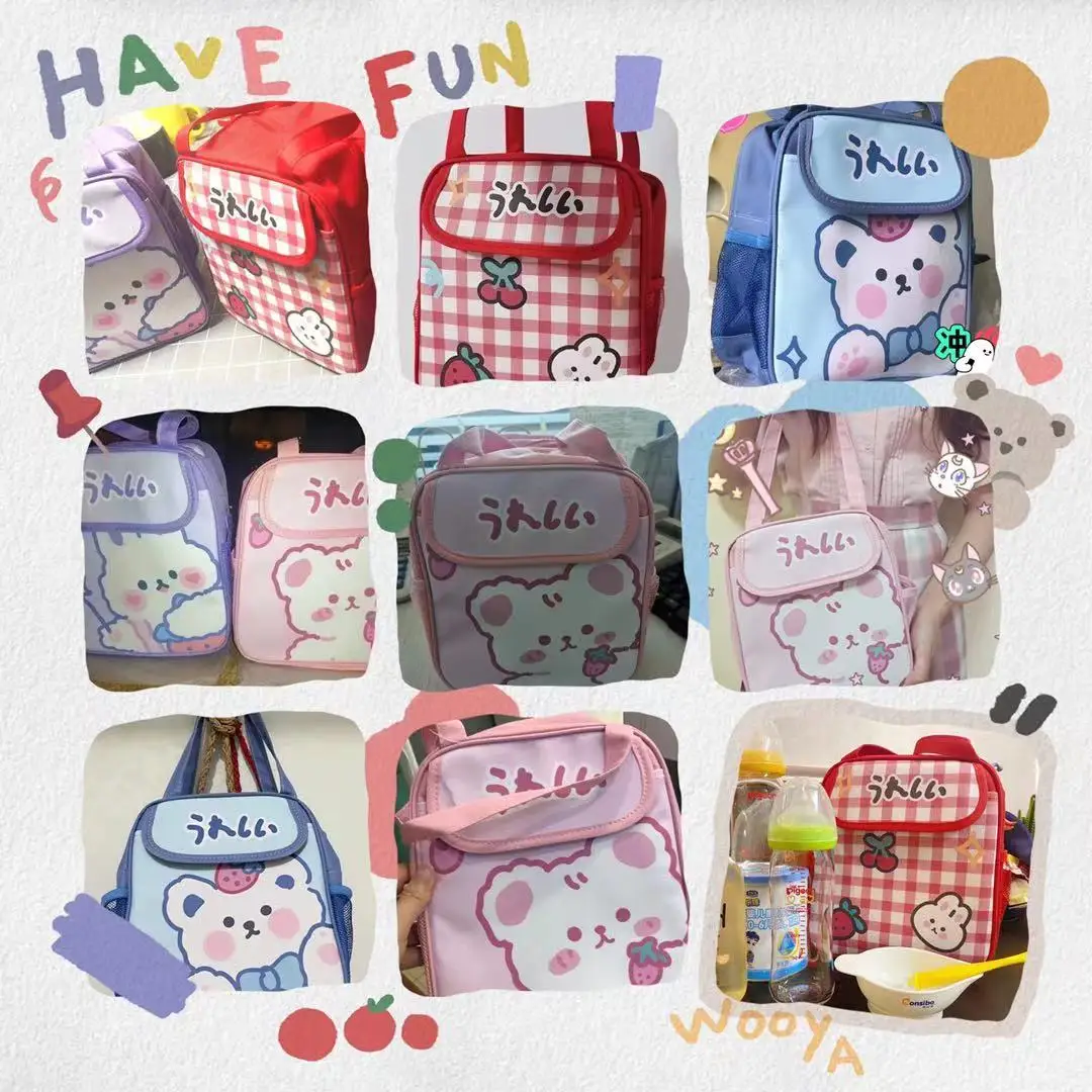 Kawaii Lunch Bag Women Cute Bear Picnic Travel Thermal Breakfast Box Girls School Child Convenient Lunch Box Tote Food Bags 118