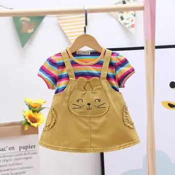 

Baby Girls Dresses 2020 Summer Brand New Cute Bow Princess Baby Clothing cartoon cat short Sleeve Baby Dresses Kids Clothes
