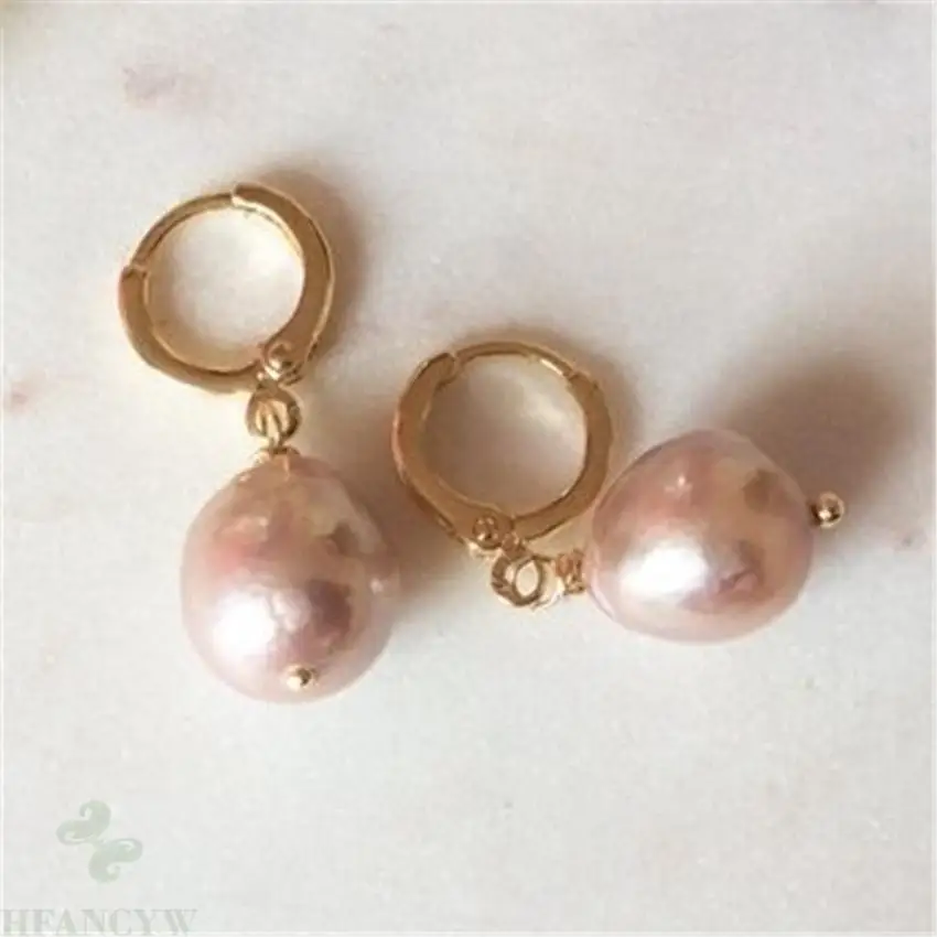 

12-13mm Pink Baroque Pearl Earrings gold hooks Flawless Dangler Wedding Party Accessories TwoPin AAA Women Luxury Real