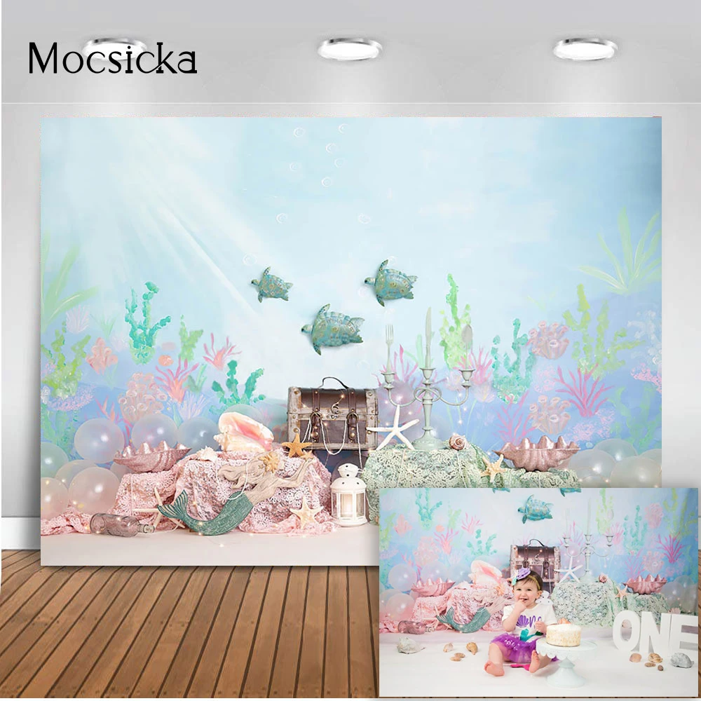 Mermaid Theme Birthday Cake Smash Newborn Kids Portrait Photography Backdrop Under The Sea Little Mermaid Photo Background Prop Background Aliexpress