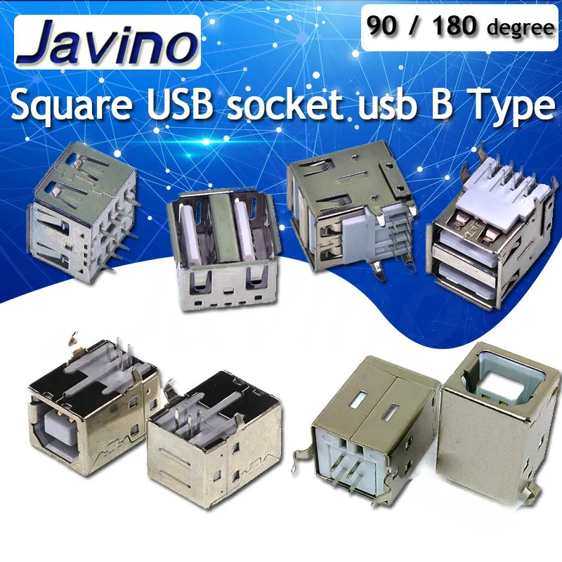 

10Pcs Square USB socket usb B Type Female 90/180 degree PCB welding parent Connector For Printer Data Double base