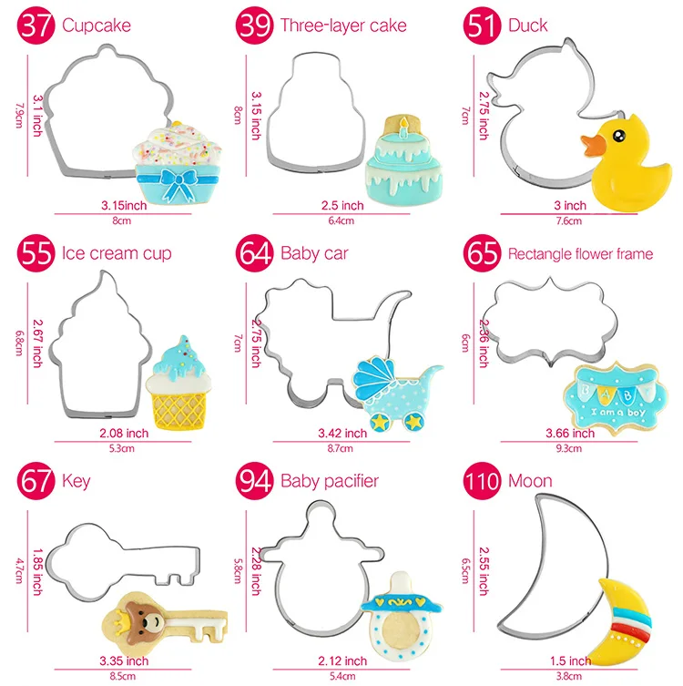PartyFUN Baby Kid Cookie Cutter and Drawing Stencils Set- 46 Piece- Fondant Biscuit Stamp Cutters Mold- Stainless Steel