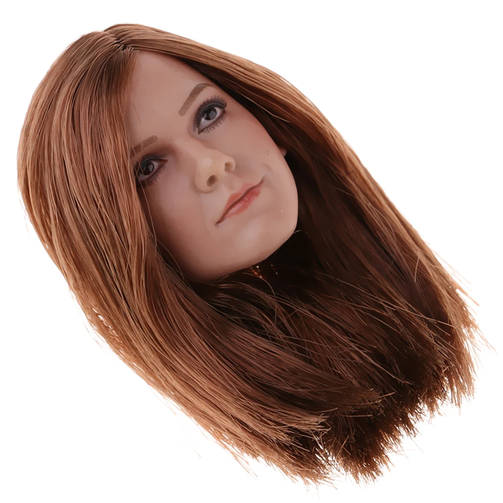 1:6 Scale Female Beauty Head Carved Sculpt with Brown Hair for 12 inch Phicen Body Figure Accessory B
