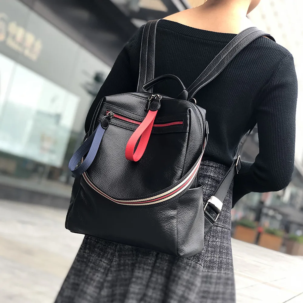 

2019 New Style First Layer Leather Backpackage Women's Korean-style Fashion Simple WOMEN'S Leather Bags Multi-functional Travel