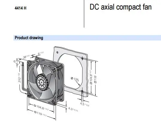 4414H осевой вентилятор ebm-papst 119x119x38mm 24 V DC 8,6 W