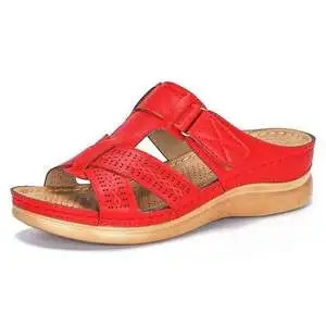 MoneRffi/туфли на танкетке из искусственной кожи; женские босоножки на высоком каблуке; Повседневная летняя обувь; Вьетнамки; Femme; Босоножки на платформе; размера плюс - Цвет: Red D