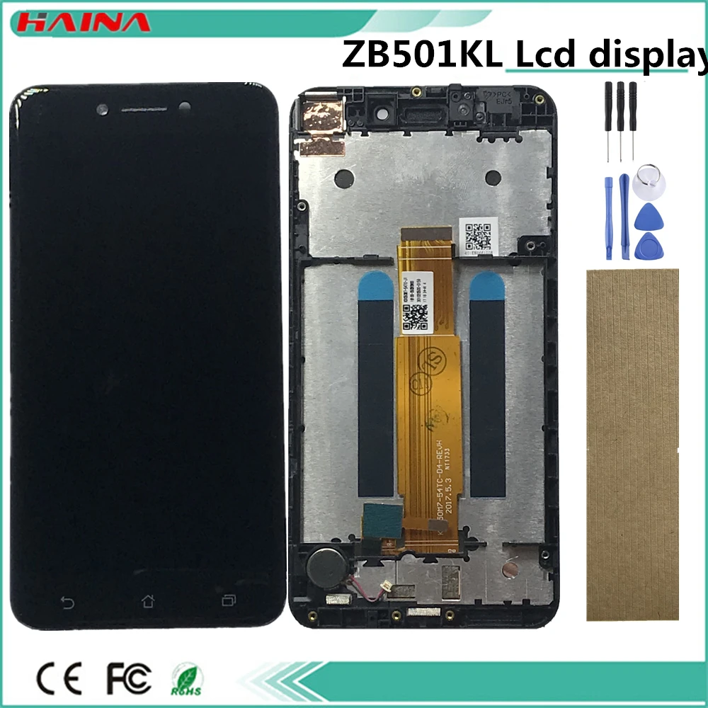 Kopen Frame Met Lcd Voor Asus Zenfone Live ZB501KL X00FD Lcd scherm + Touch Screen Digitizer Vergadering B W kleur Met Gereedschap Tape