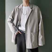 Осень и Новинка зимы литературный пару моделей в стиле «Дикая мода Повседневное однотонные Цвет пиджак тренд черный/серый M-2XL