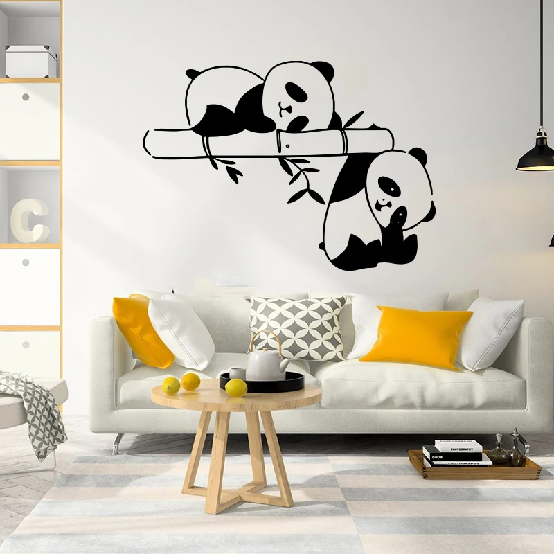 Cartoon Sleeping Panda Bamboo Wall Sticker Bear Jungle Animal Branch Wall Decal Bedroom Living Room Vinyl Decor (1)