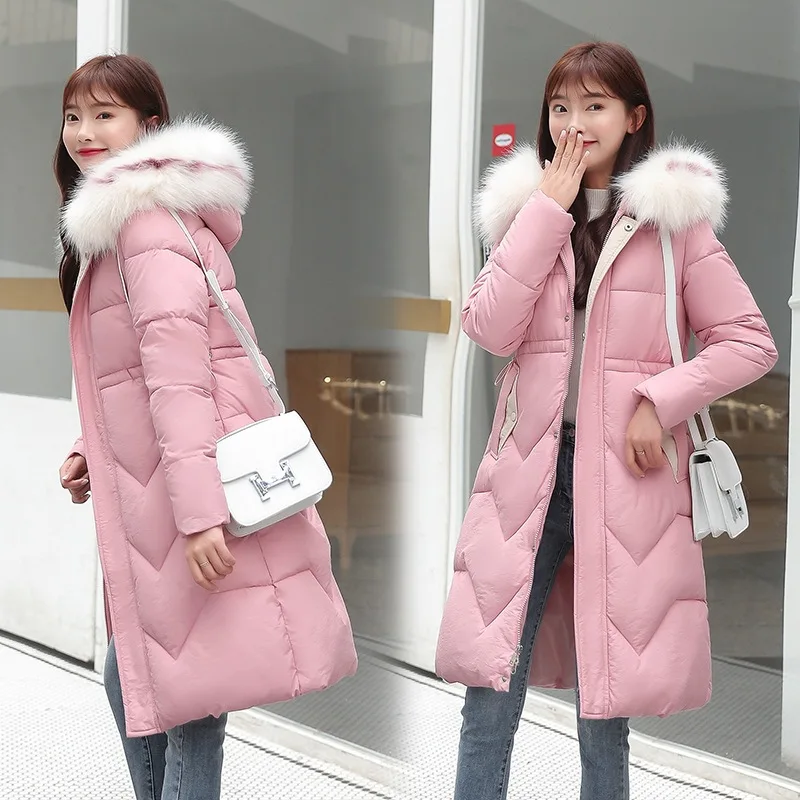 

Cotton-padded Clothes Women's Long over-the-Knee 2019 New Style Fall And Winter Clothes Korean-style of Belt Slim Fit Students C